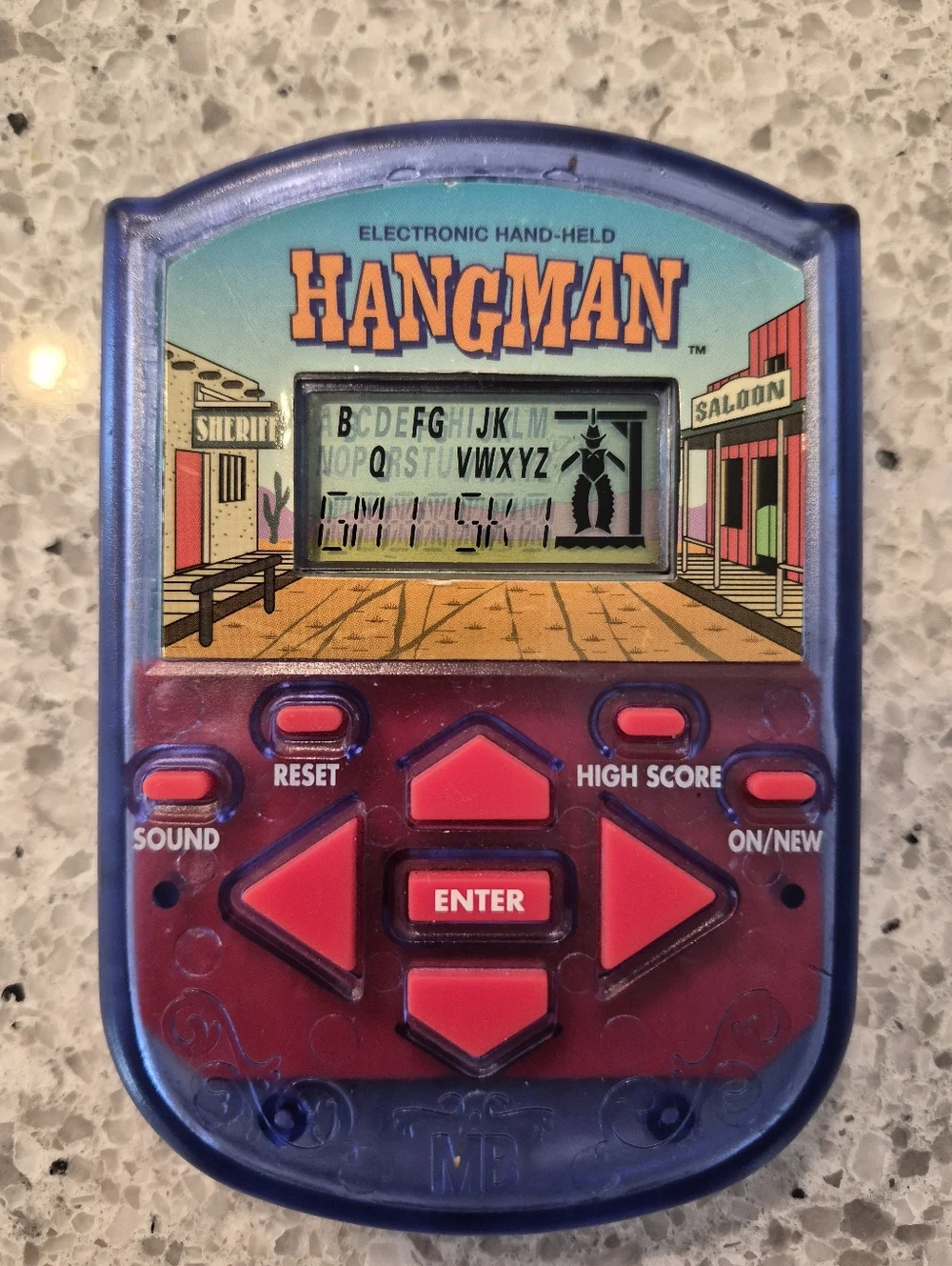 Hangman Electronic Handheld Game Milton Bradley 1995 Pocket Travel - Works!